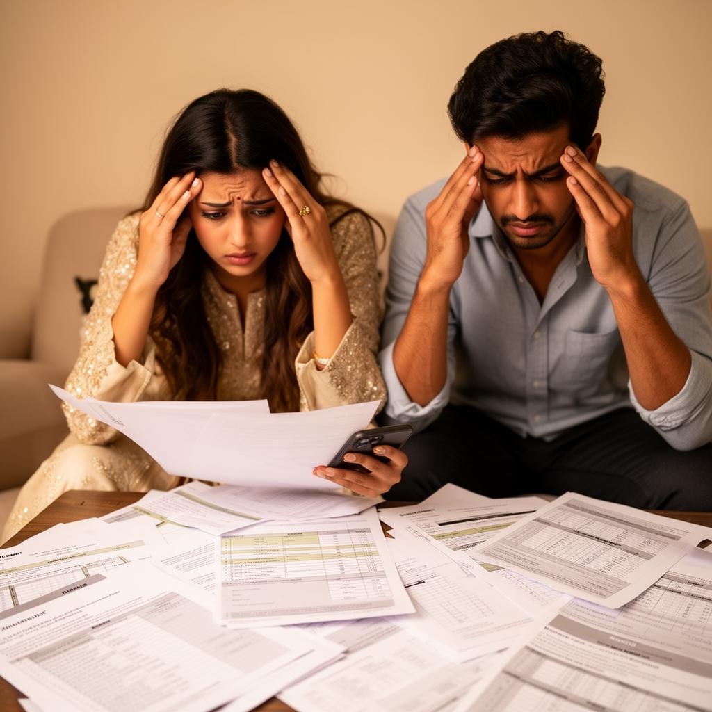 Indian couple overwhelmed with wedding planning decisions